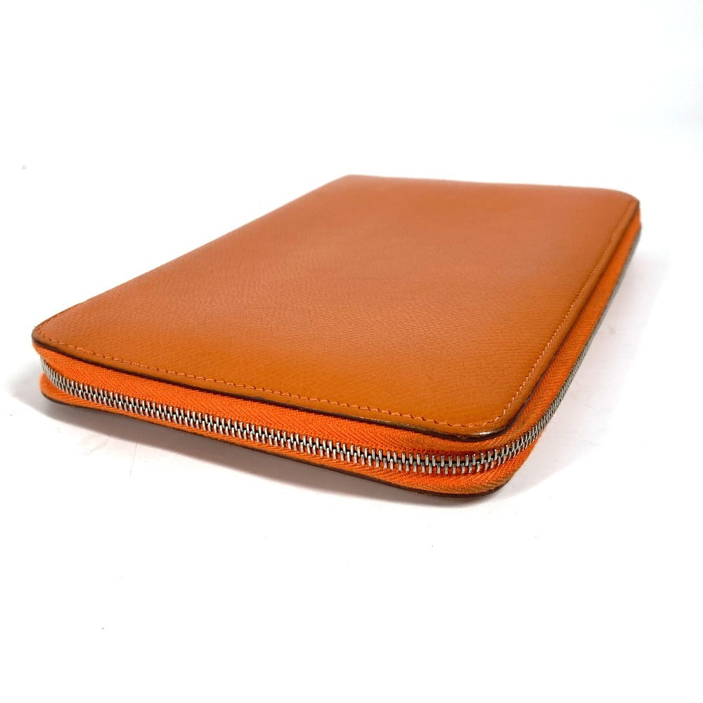 HERMES Long Wallet Purse leather Orange Azap Integral unisex(Unisex) Used