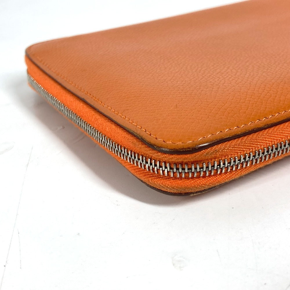 HERMES Long Wallet Purse leather Orange Azap Integral unisex(Unisex) Used