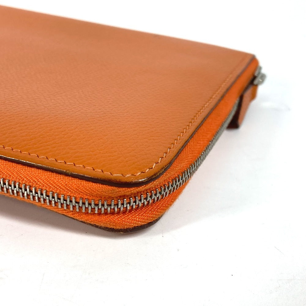 HERMES Long Wallet Purse leather Orange Azap Integral unisex(Unisex) Used