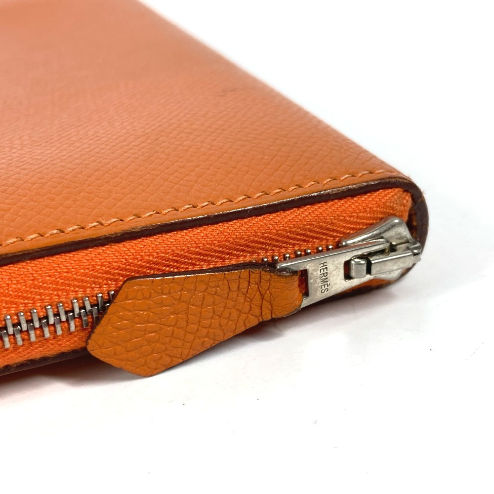 HERMES Long Wallet Purse leather Orange Azap Integral unisex(Unisex) Used