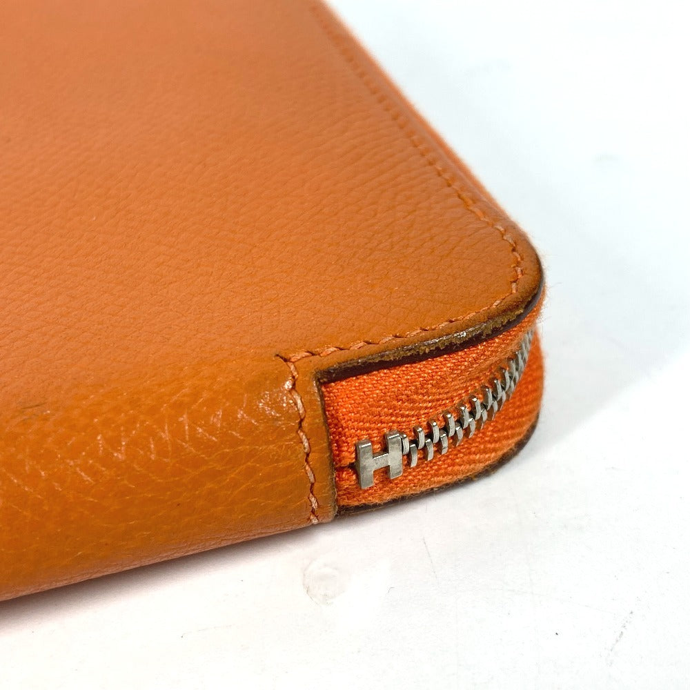 HERMES Long Wallet Purse leather Orange Azap Integral unisex(Unisex) Used