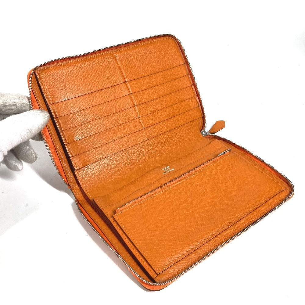 HERMES Long Wallet Purse leather Orange Azap Integral unisex(Unisex) Used