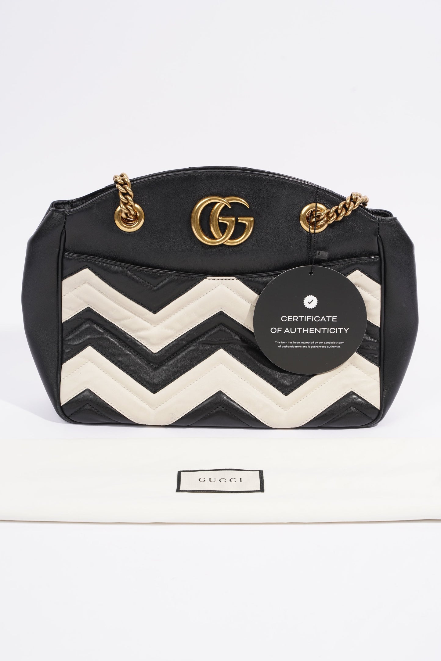 Gucci GG Marmont Zig Zag Black / White Matelasse Leather Medium