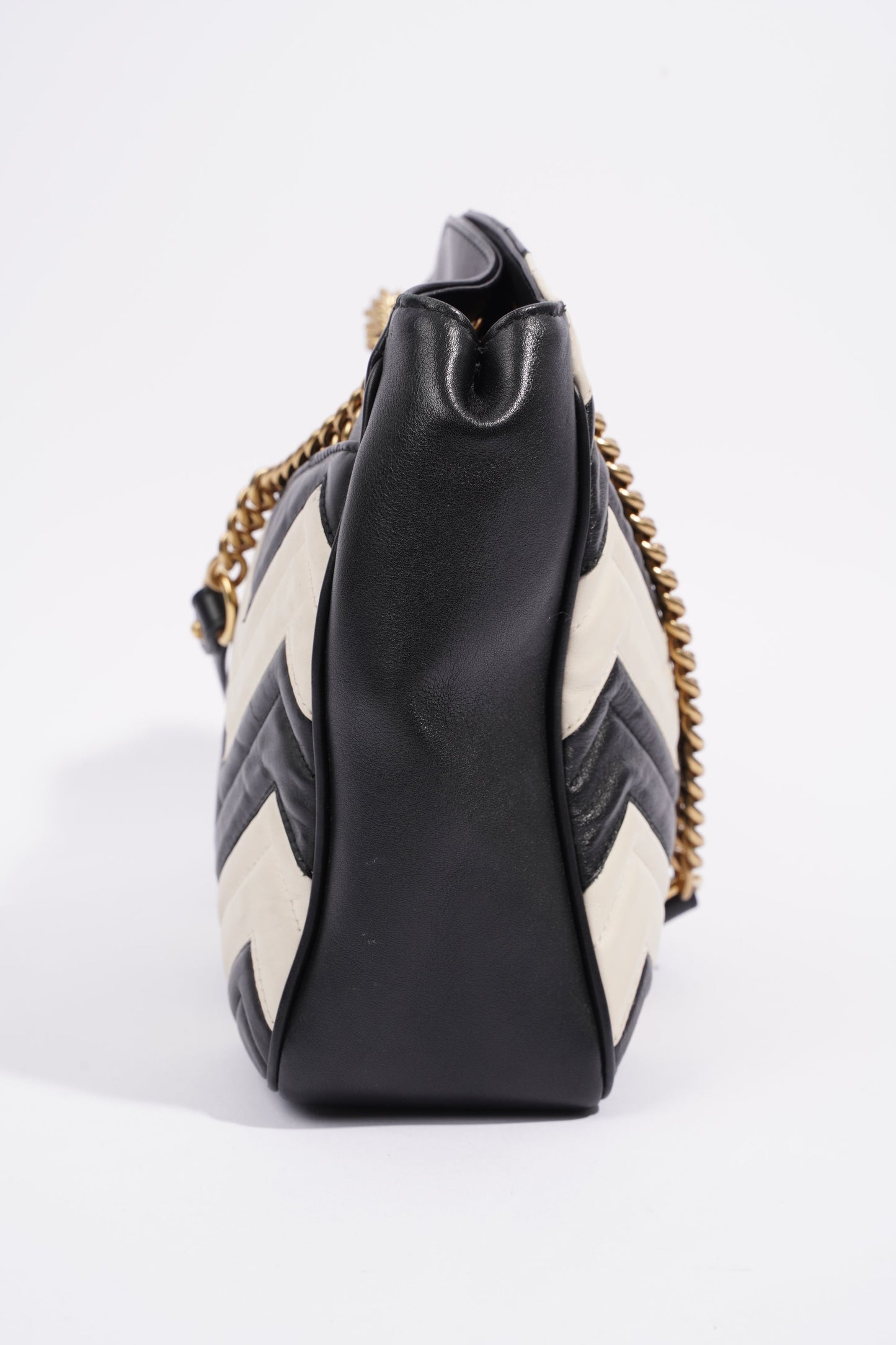 Gucci GG Marmont Zig Zag Black / White Matelasse Leather Medium