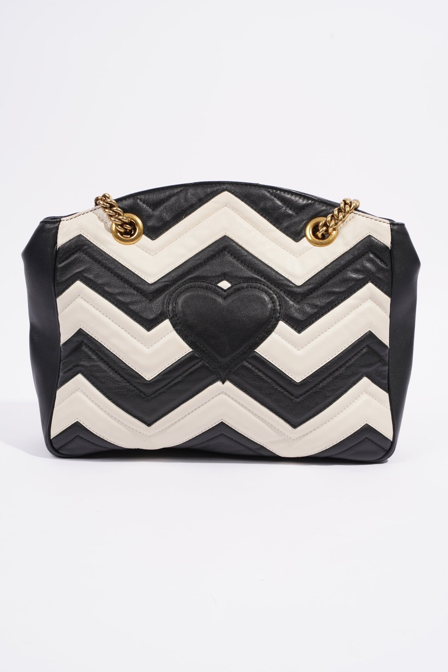Gucci GG Marmont Zig Zag Black / White Matelasse Leather Medium