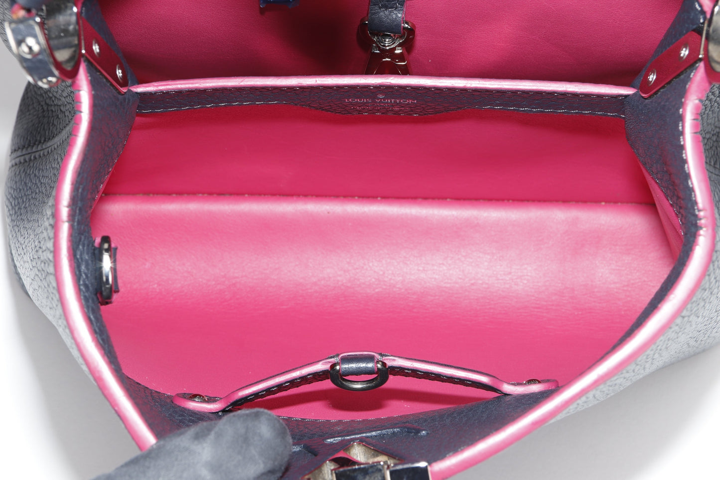 LOUIS VUITTON CAPUCINS BB (AR1105) MARINE ROUGE COLOR TAURILLON LEATHER SILVER HARDWARE, WITH STRAP & DUST COVER
