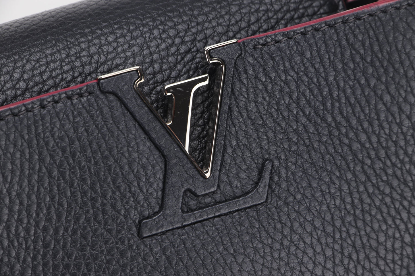 LOUIS VUITTON CAPUCINS BB (AR1105) MARINE ROUGE COLOR TAURILLON LEATHER SILVER HARDWARE, WITH STRAP & DUST COVER