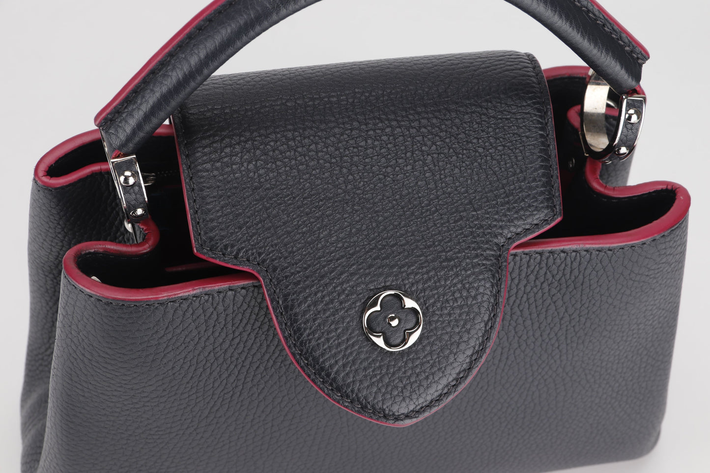 LOUIS VUITTON CAPUCINS BB (AR1105) MARINE ROUGE COLOR TAURILLON LEATHER SILVER HARDWARE, WITH STRAP & DUST COVER