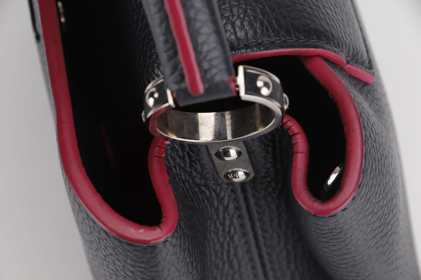 LOUIS VUITTON CAPUCINS BB (AR1105) MARINE ROUGE COLOR TAURILLON LEATHER SILVER HARDWARE, WITH STRAP & DUST COVER