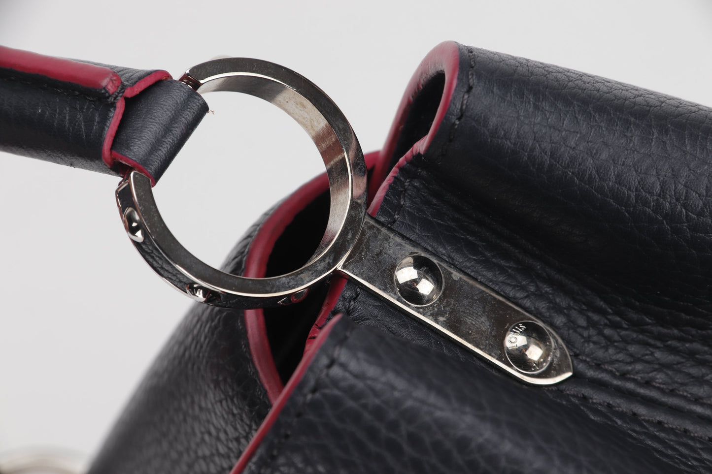 LOUIS VUITTON CAPUCINS BB (AR1105) MARINE ROUGE COLOR TAURILLON LEATHER SILVER HARDWARE, WITH STRAP & DUST COVER