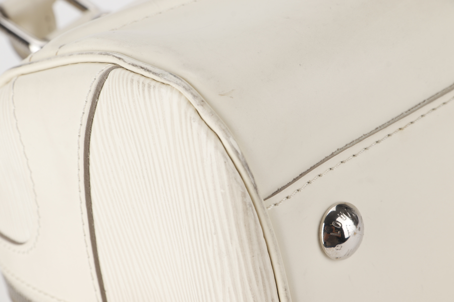 LOUIS VUITTON BOWLING MONTAIGNE PM (M6932J) WHITE EPI LEATHER SILVER HARDWARE WITH DUST COVER
