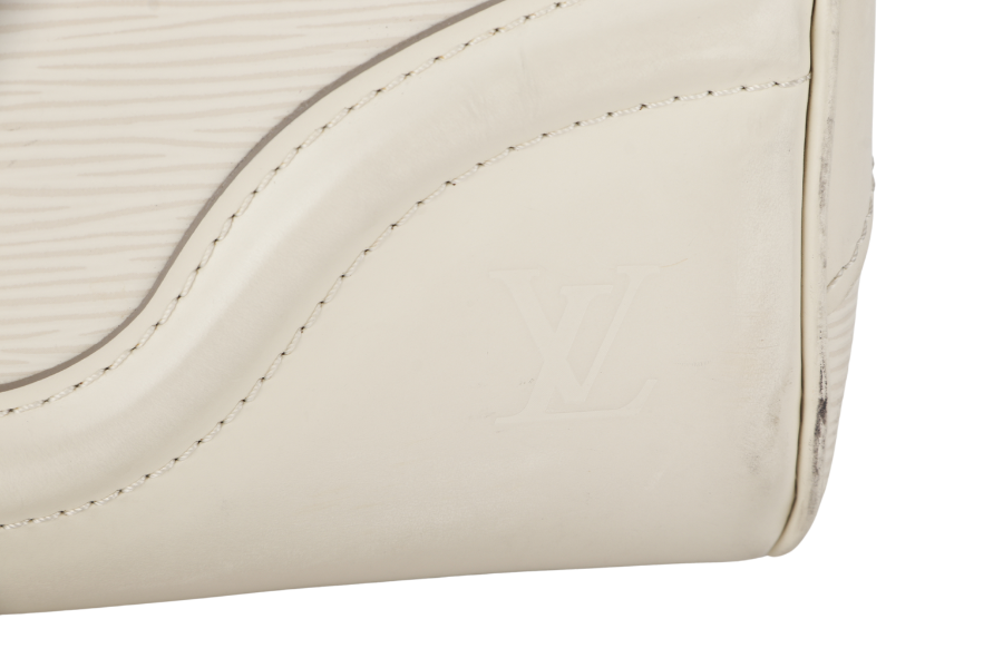 LOUIS VUITTON BOWLING MONTAIGNE PM (M6932J) WHITE EPI LEATHER SILVER HARDWARE WITH DUST COVER
