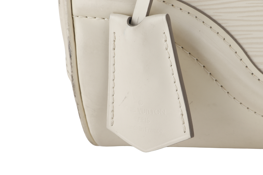 LOUIS VUITTON BOWLING MONTAIGNE PM (M6932J) WHITE EPI LEATHER SILVER HARDWARE WITH DUST COVER