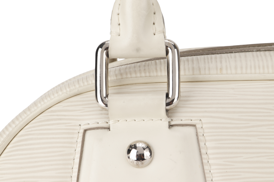 LOUIS VUITTON BOWLING MONTAIGNE PM (M6932J) WHITE EPI LEATHER SILVER HARDWARE WITH DUST COVER