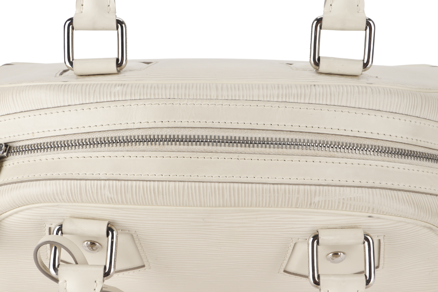 LOUIS VUITTON BOWLING MONTAIGNE PM (M6932J) WHITE EPI LEATHER SILVER HARDWARE WITH DUST COVER