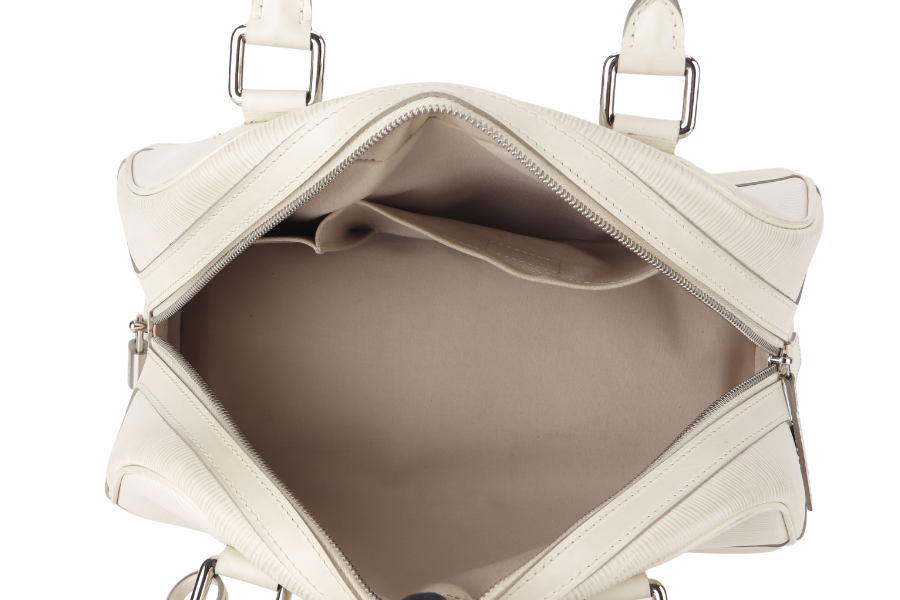 LOUIS VUITTON BOWLING MONTAIGNE PM (M6932J) WHITE EPI LEATHER SILVER HARDWARE WITH DUST COVER