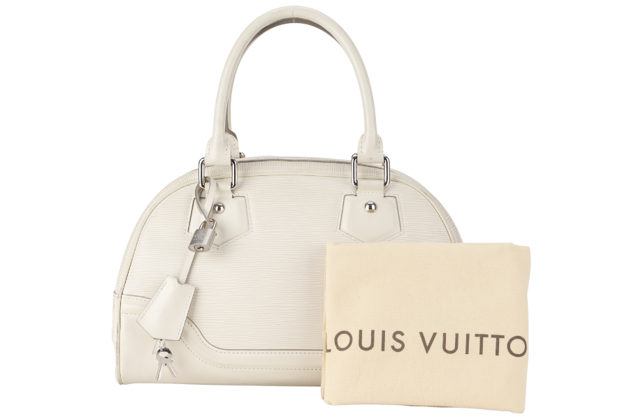 LOUIS VUITTON BOWLING MONTAIGNE PM (M6932J) WHITE EPI LEATHER SILVER HARDWARE WITH DUST COVER