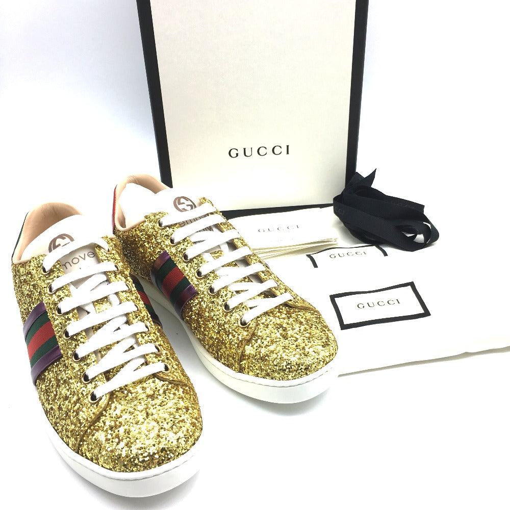 GUCCI sneakers 475610 Glitter Canvas , Sequins Gold type Sherry line 36.5
