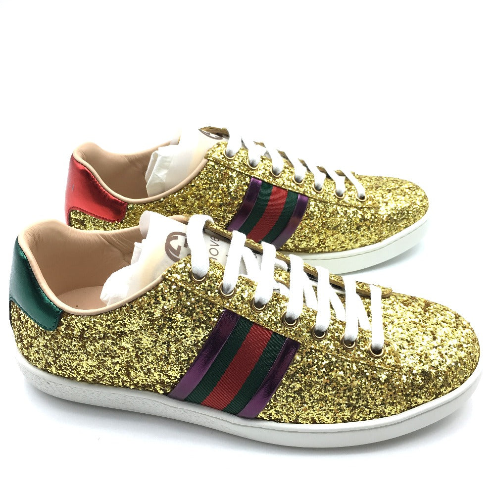 GUCCI sneakers 475610 Glitter Canvas , Sequins Gold type Sherry line 36.5