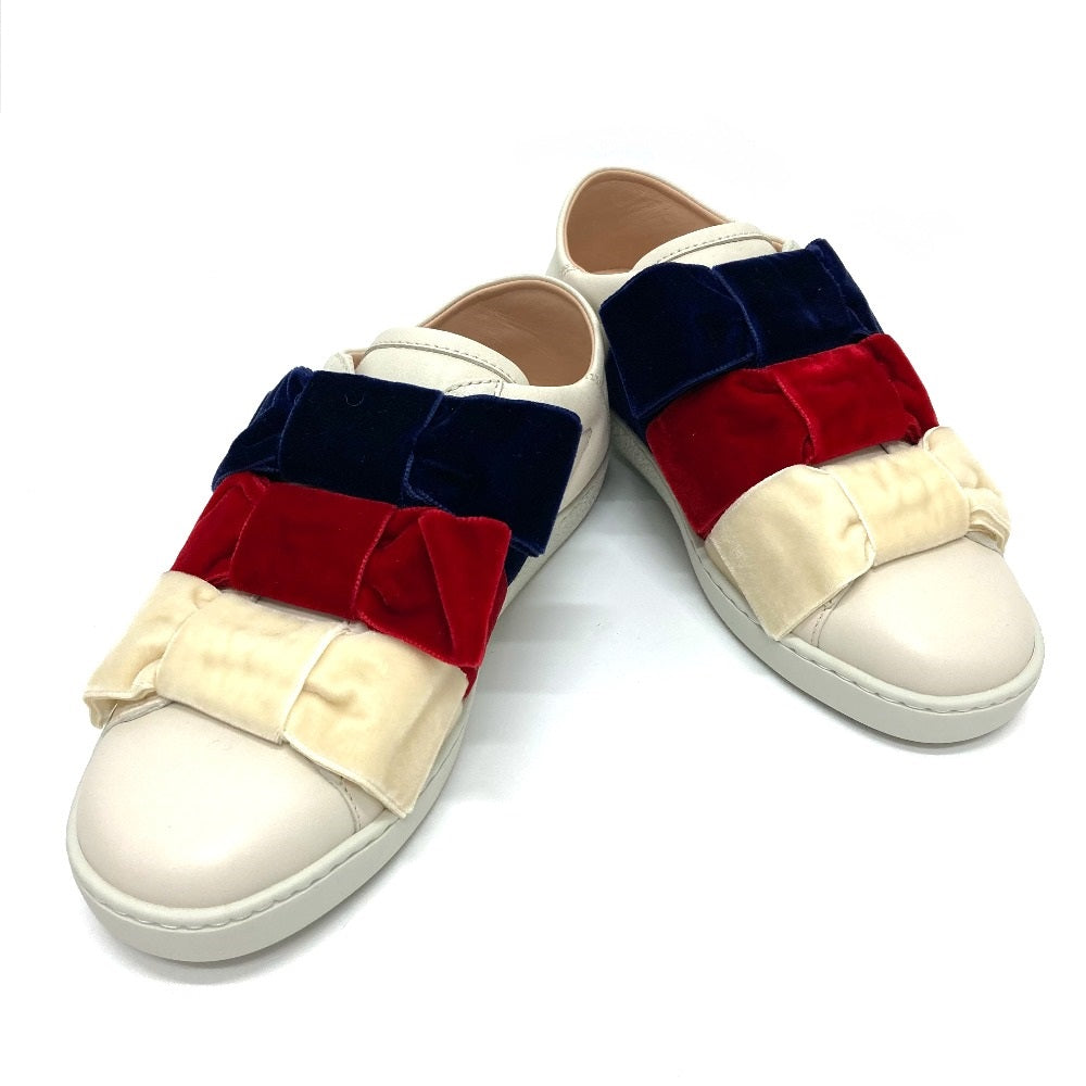 GUCCI sneakers 524989 Leather, Velour White x red x blue ribbon Bee bee 34