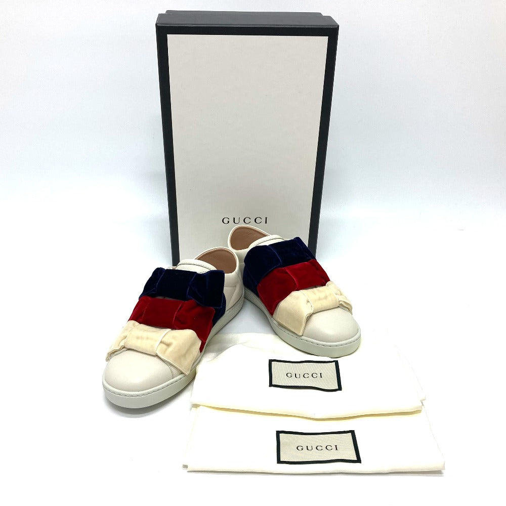 GUCCI sneakers 524989 Leather, Velour White x red x blue ribbon Bee bee 34