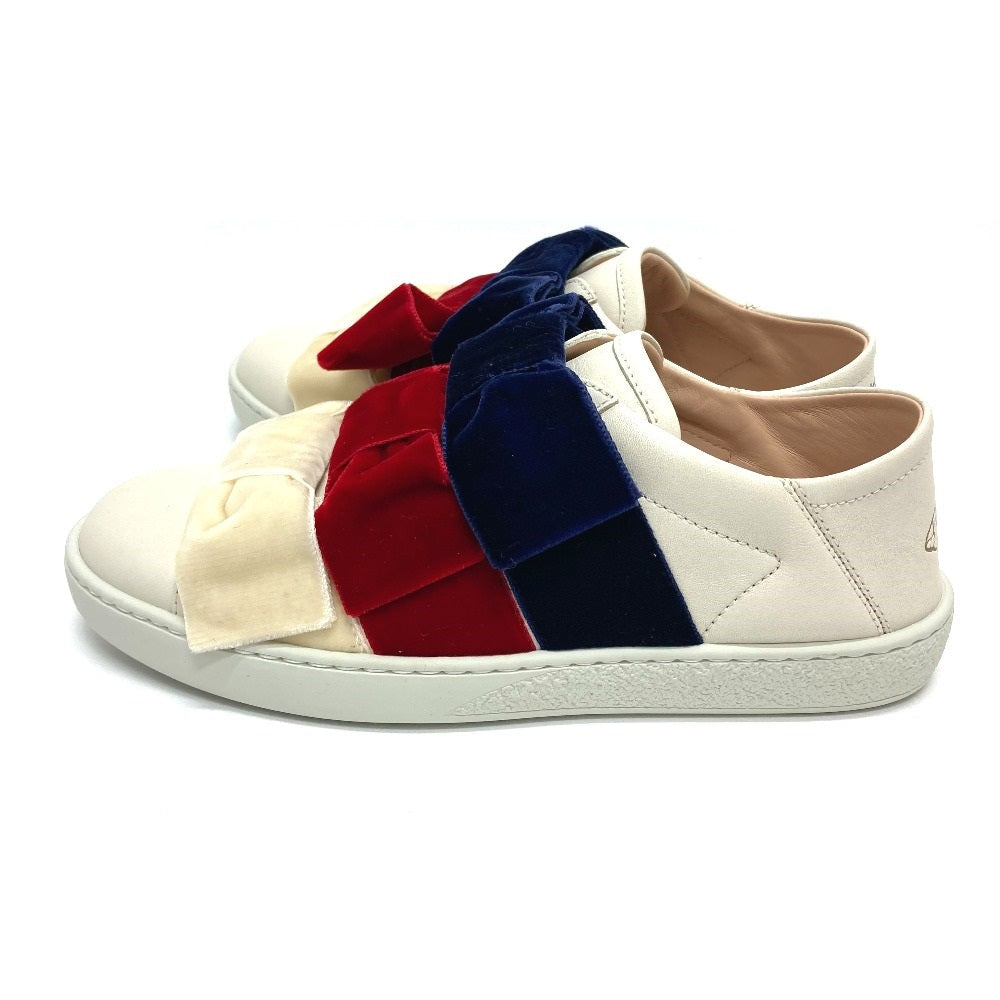 GUCCI sneakers 524989 Leather, Velour White x red x blue ribbon Bee bee 34