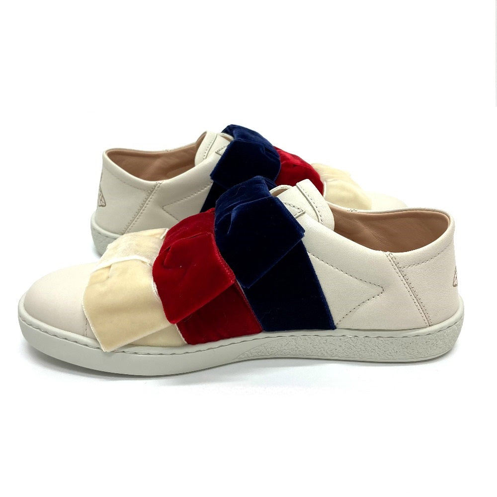 GUCCI sneakers 524989 Leather, Velour White x red x blue ribbon Bee bee 34