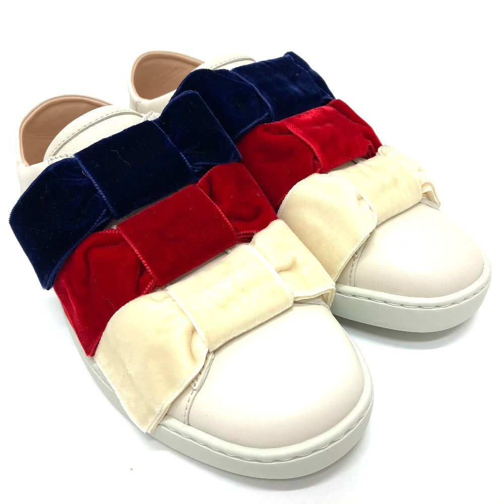 GUCCI sneakers 524989 Leather, Velour White x red x blue ribbon Bee bee 34