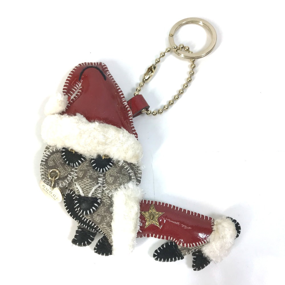 GUCCI Bag charm GG Supreme Canvas beige Gucciori Santa Claus Christmas Keyring GG Chihuahua dog Women Used