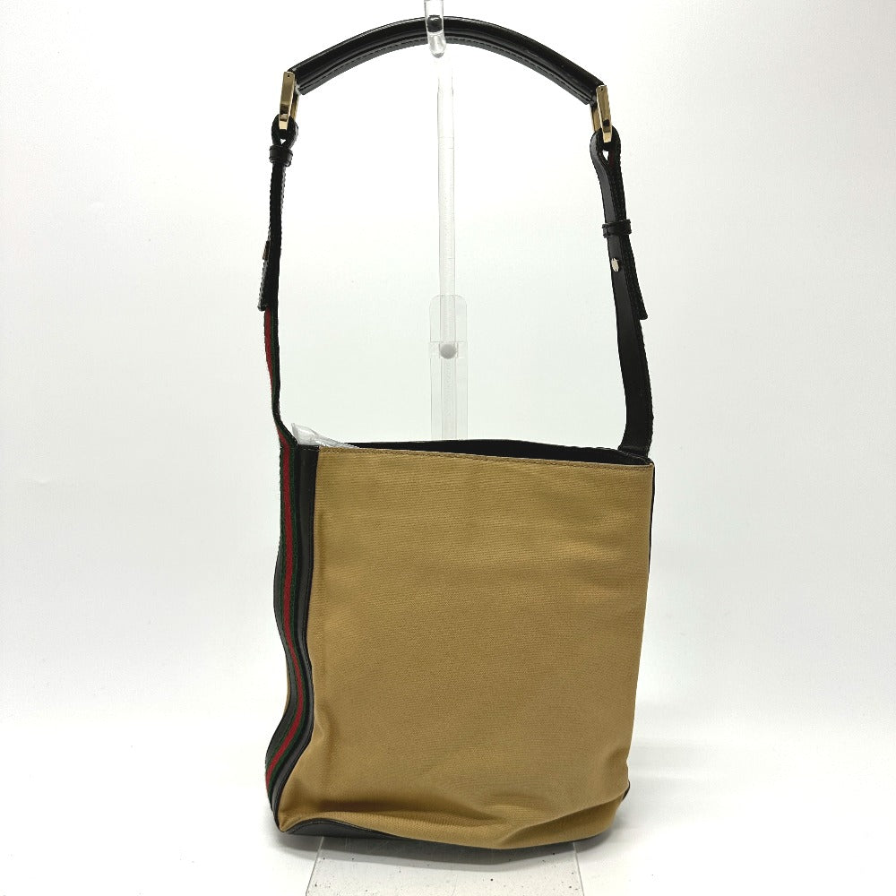 GUCCI Shoulder Bag 001�E4286 Leather / canvas beige vintage Sherry line Women Used