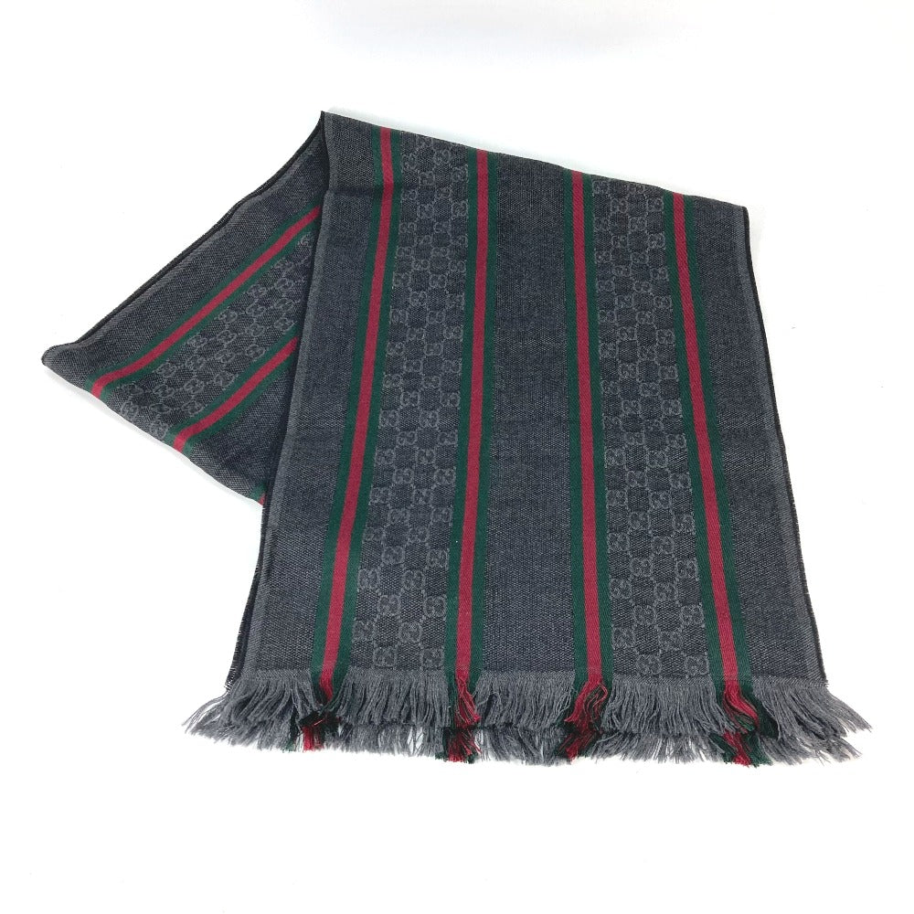 GUCCI Scarf 268941 Wool, Silk gray Shelly line GG mens Used