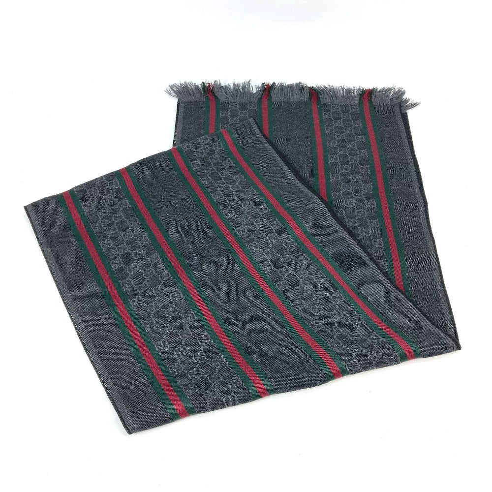 GUCCI Scarf 268941 Wool, Silk gray Shelly line GG mens Used