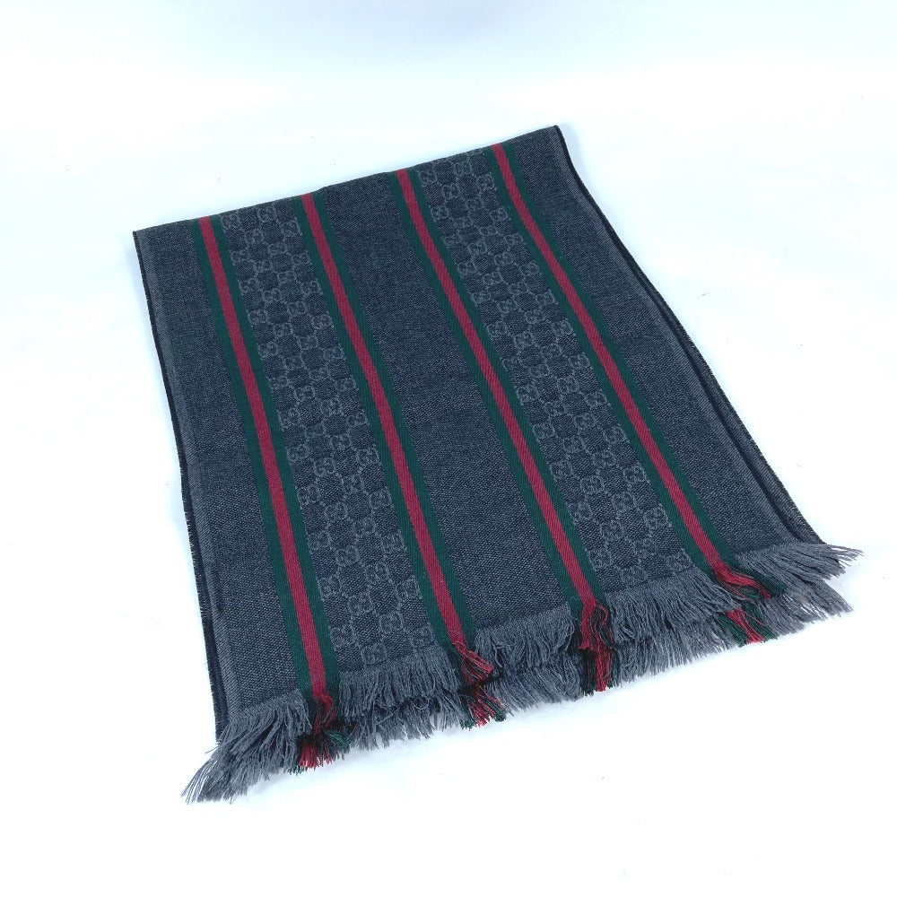 GUCCI Scarf 268941 Wool, Silk gray Shelly line GG mens Used