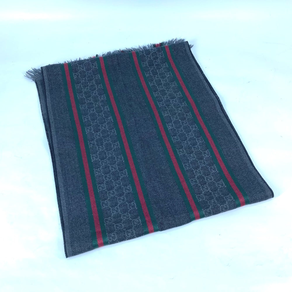 GUCCI Scarf 268941 Wool, Silk gray Shelly line GG mens Used