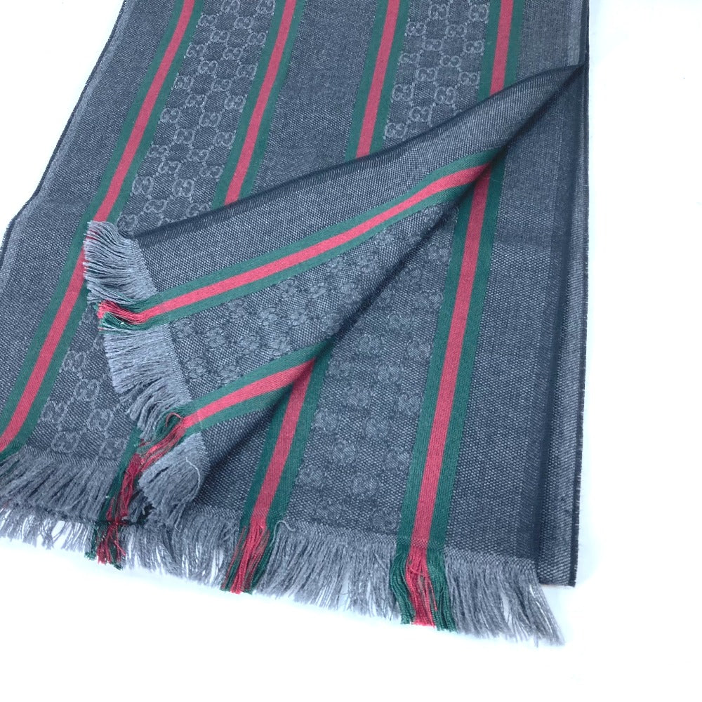 GUCCI Scarf 268941 Wool, Silk gray Shelly line GG mens Used