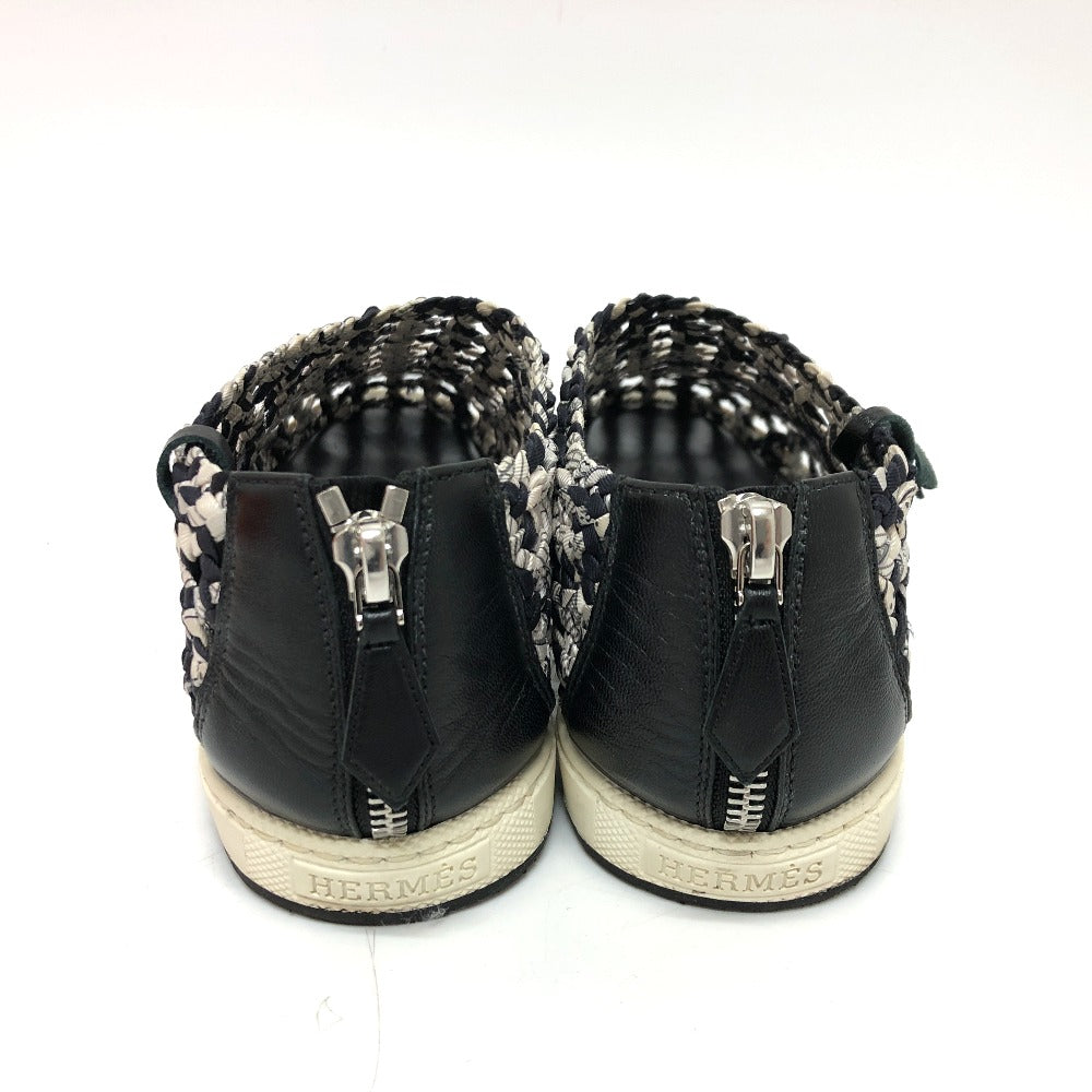HERMES sneakers Silk, Leather Black type Slip-on Mesh 36.5