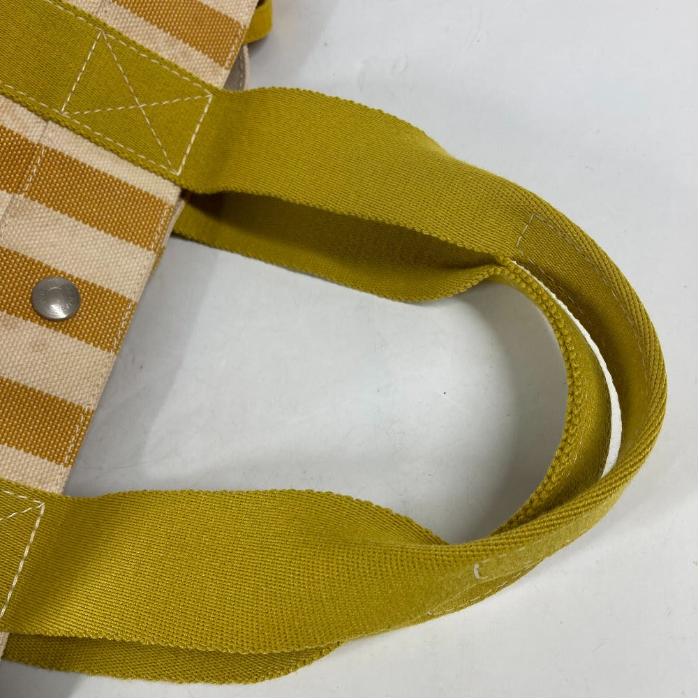 HERMES Tote Bag canvas yellow With porch Cannes MM Stripes Women Used
