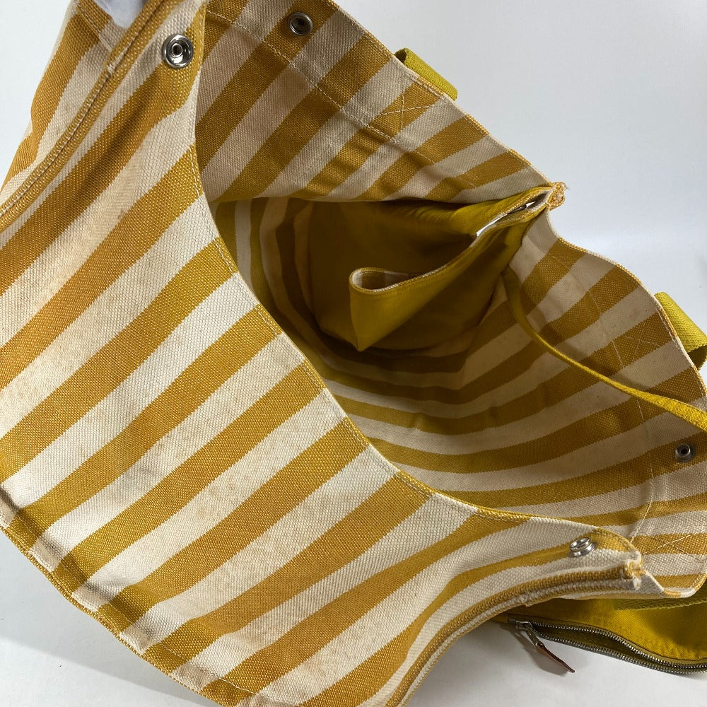 HERMES Tote Bag canvas yellow With porch Cannes MM Stripes Women Used