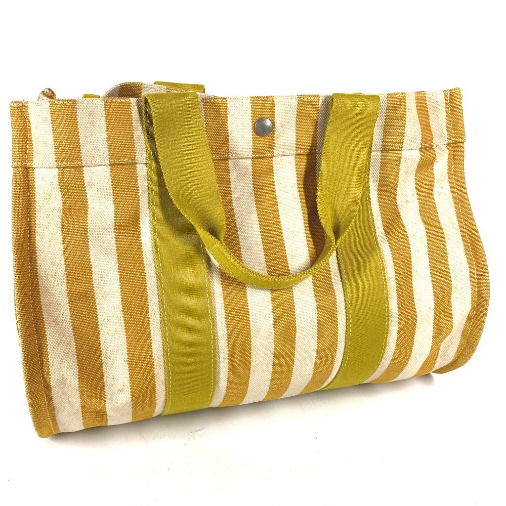 HERMES Tote Bag canvas yellow With porch Cannes MM Stripes Women Used