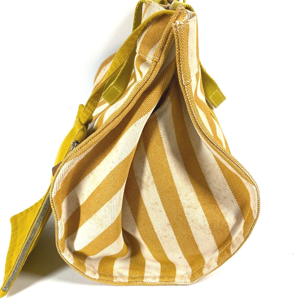 HERMES Tote Bag canvas yellow With porch Cannes MM Stripes Women Used