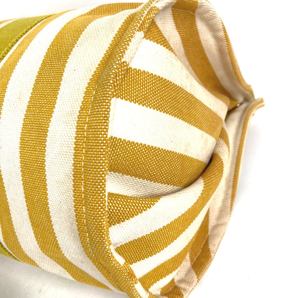 HERMES Tote Bag canvas yellow With porch Cannes MM Stripes Women Used