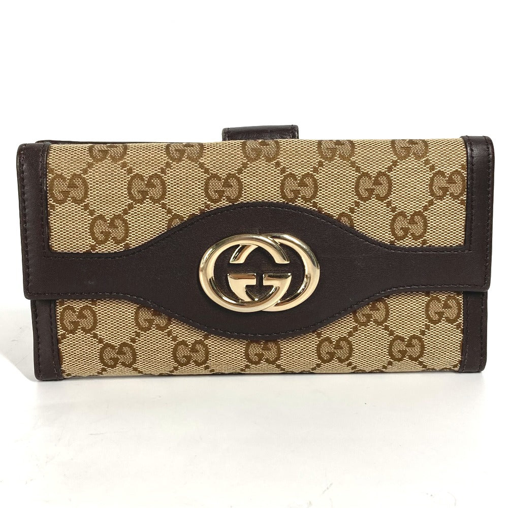 GUCCI Long Wallet Purse 282426  GG canvas / leather beige GG long wallet Interlocking G Women Used