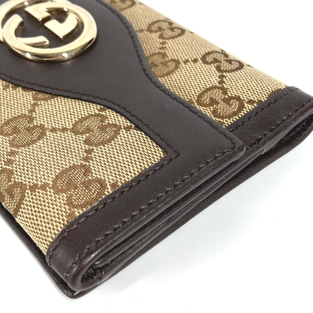 GUCCI Long Wallet Purse 282426  GG canvas / leather beige GG long wallet Interlocking G Women Used