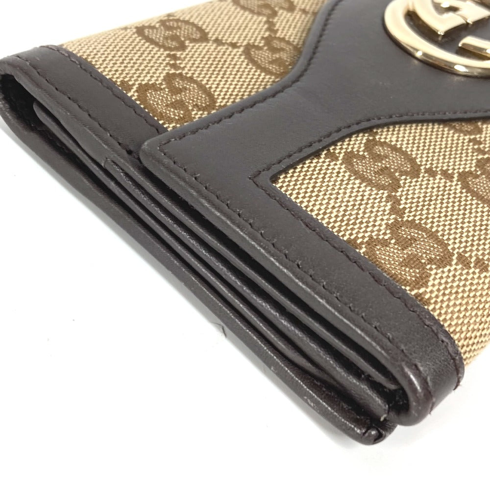 GUCCI Long Wallet Purse 282426  GG canvas / leather beige GG long wallet Interlocking G Women Used