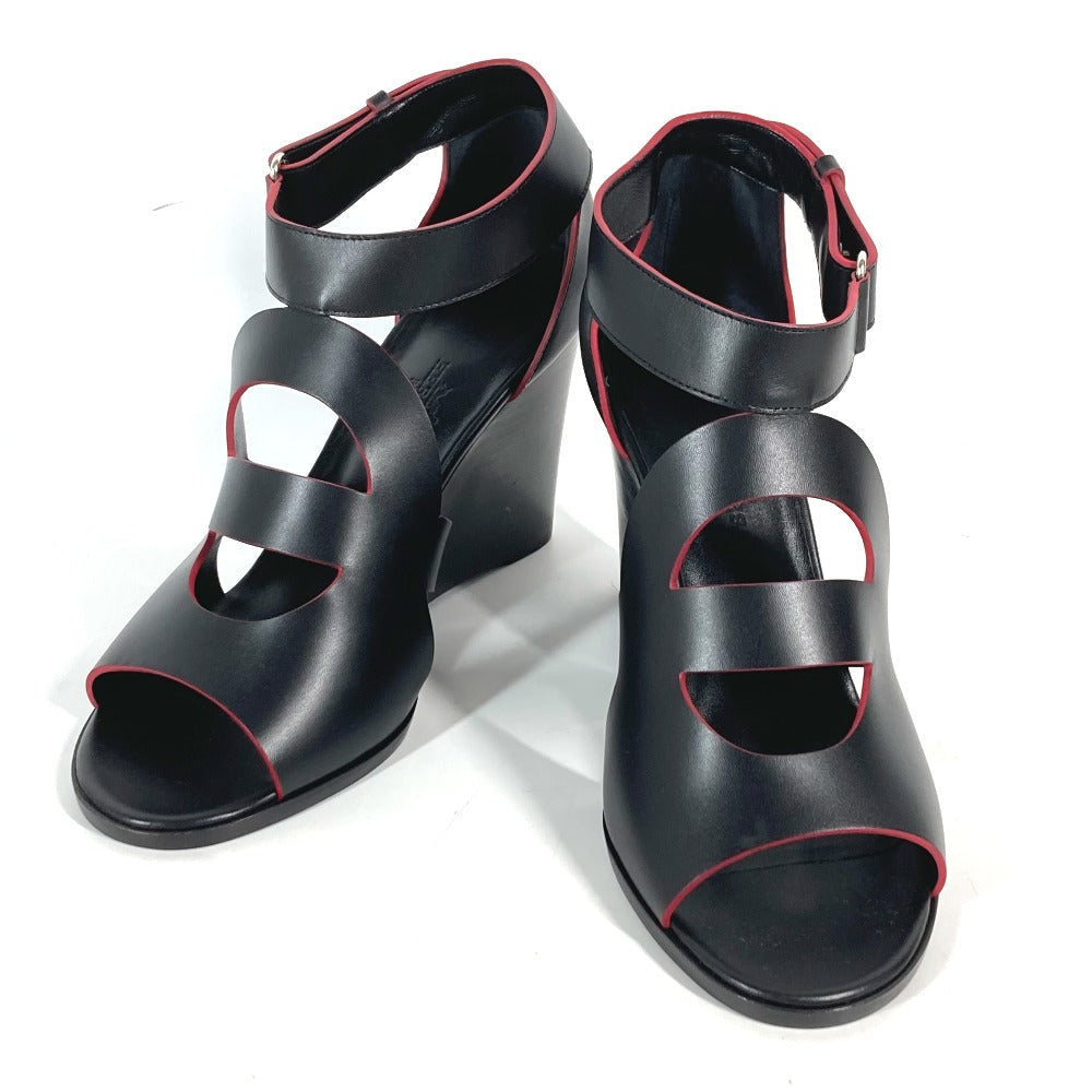 HERMES Sandals leather black Shoes Heels Bicolor Chene Dunkle Women 37 Used