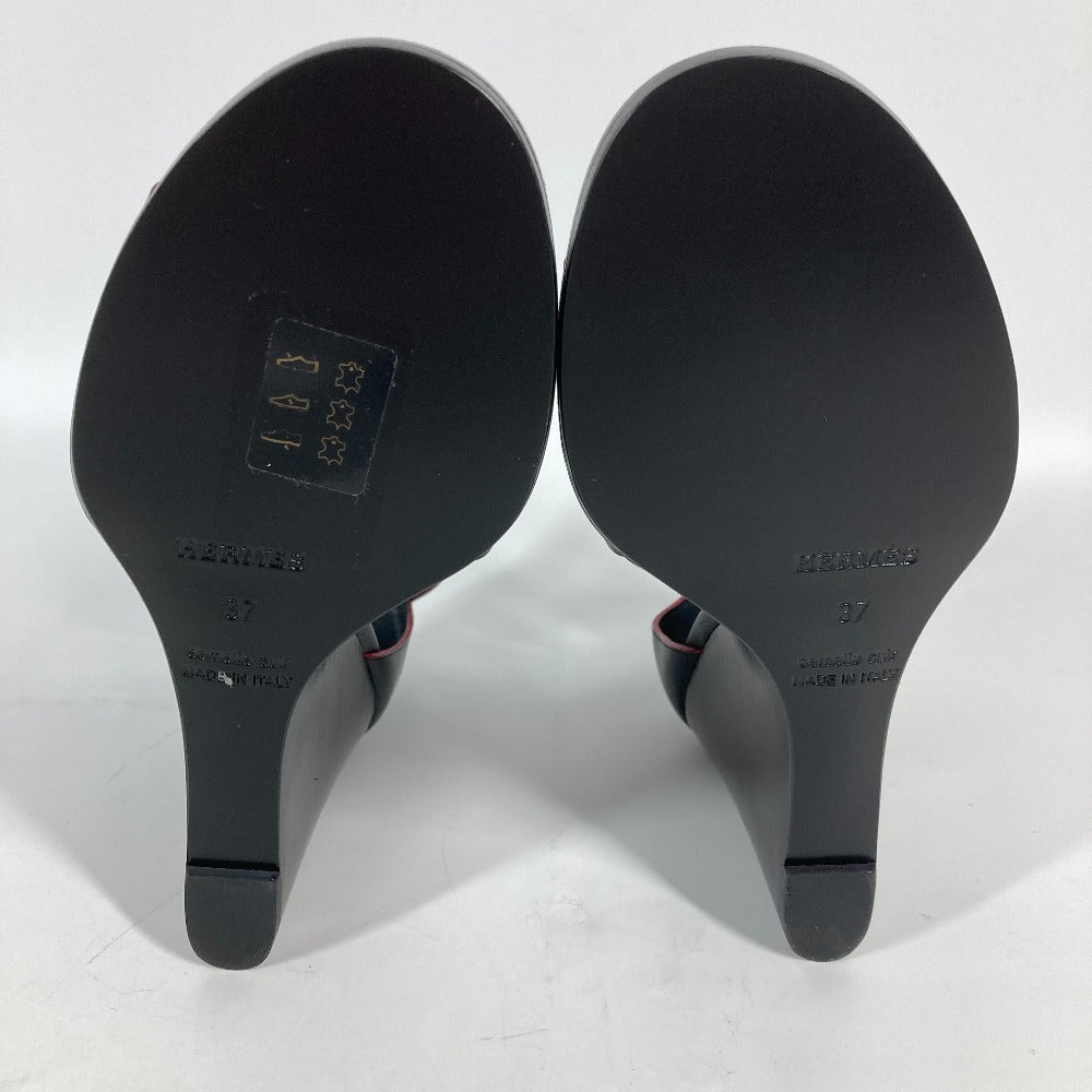 HERMES Sandals leather black Shoes Heels Bicolor Chene Dunkle Women 37 Used