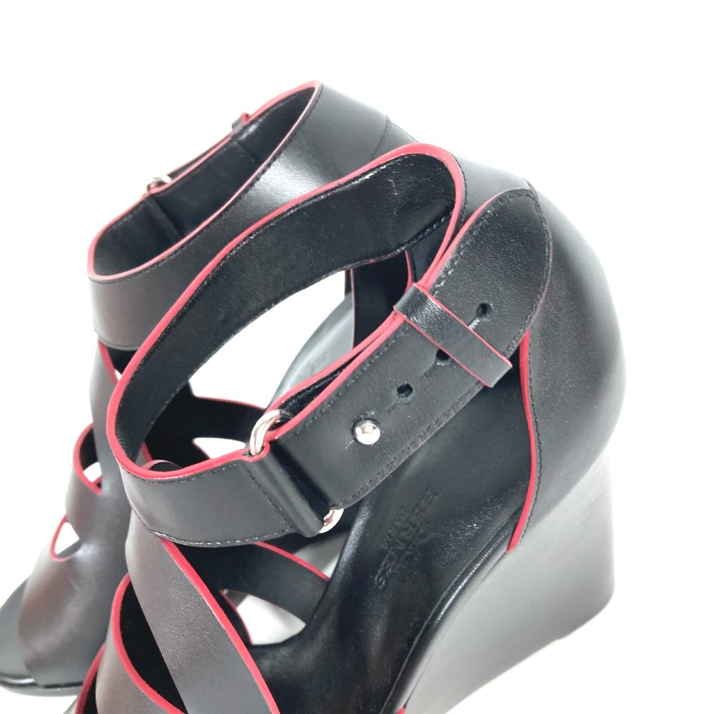 HERMES Sandals leather black Shoes Heels Bicolor Chene Dunkle Women 37 Used