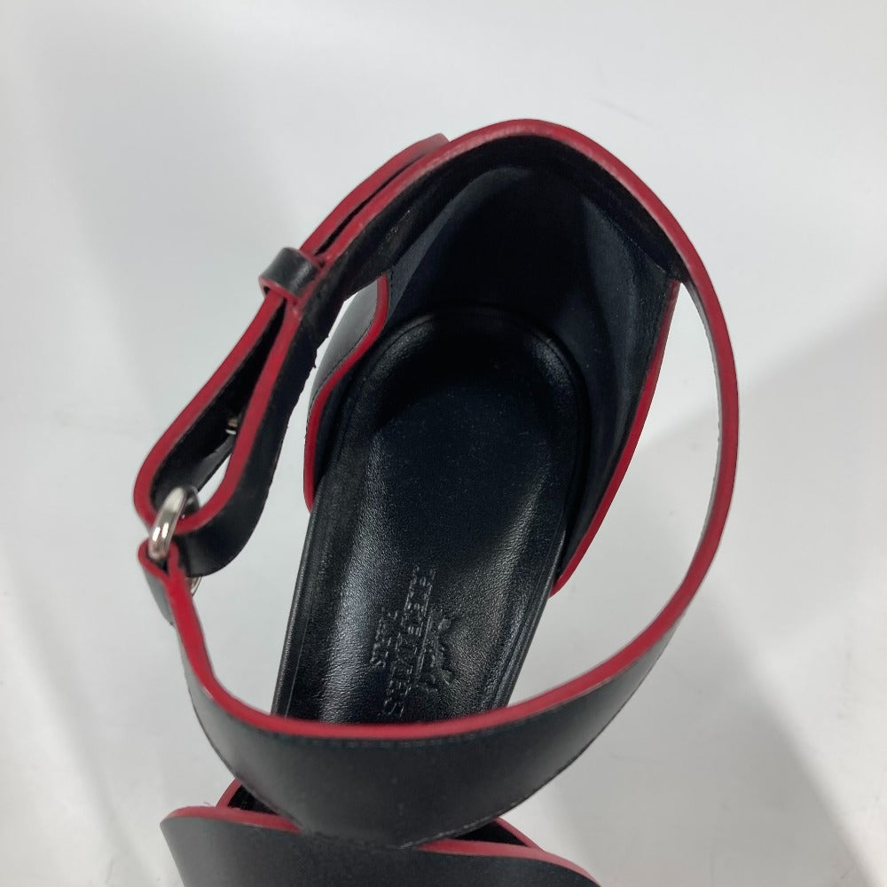 HERMES Sandals leather black Shoes Heels Bicolor Chene Dunkle Women 37 Used