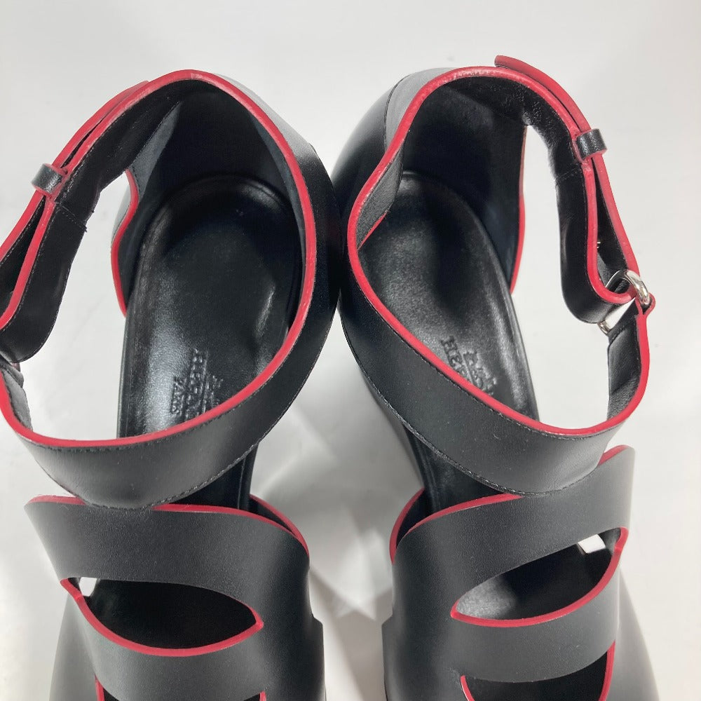 HERMES Sandals leather black Shoes Heels Bicolor Chene Dunkle Women 37 Used