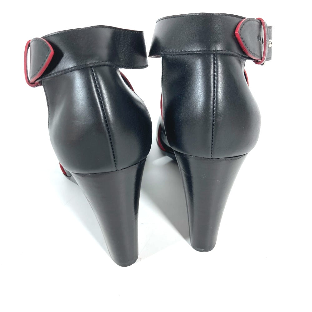 HERMES Sandals leather black Shoes Heels Bicolor Chene Dunkle Women 37 Used